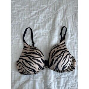 Victoria's Secret Beige and Black Zebra-Print Underwire Push Up Bra